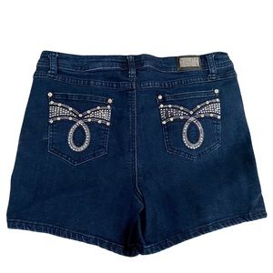 Earl Jeans Dark Denim Embroidered Rhinestone Pocket Shorts Size 10